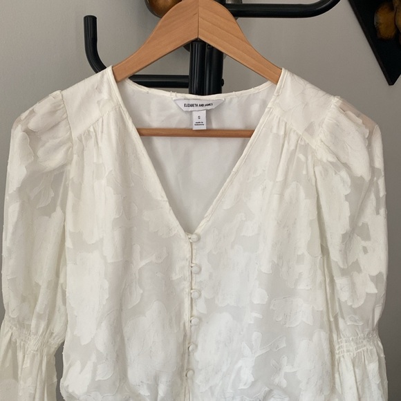 Elizabeth and James White Floral Blouson Peplum Long Sleeve Blouse Size S - Picture 4 of 9
